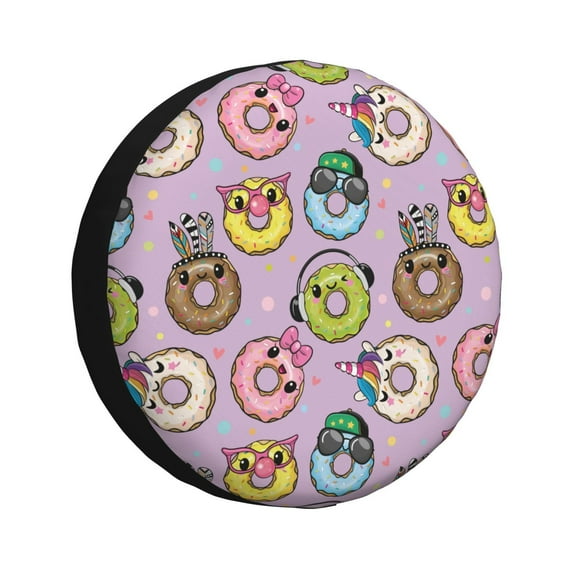 Yiaed Cute Donuts Print Tire Wheel Cover, Waterproof Spare Tire Cover Fit for Jeep, Truck,Trailer, RV, SUV, Camper and Most Vehicle-15 inch