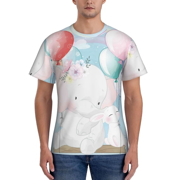 Yiaed Cute Elephant Print Mens Short Sleeve Tight Fit T-Shirt, Crewneck Casual Tee-3X-Large