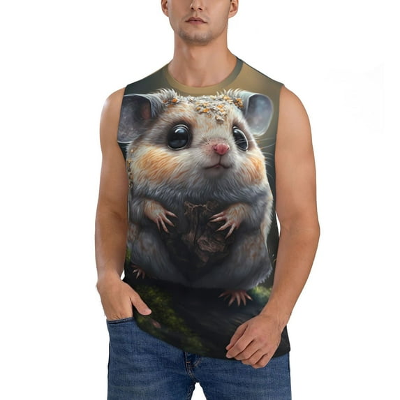 Yiaed Cute Fat Ball Branch Print Men's Singlet Vests Summer Running Muscle Tank Tops Gym Undershirt Round Neck Sleeveless for man