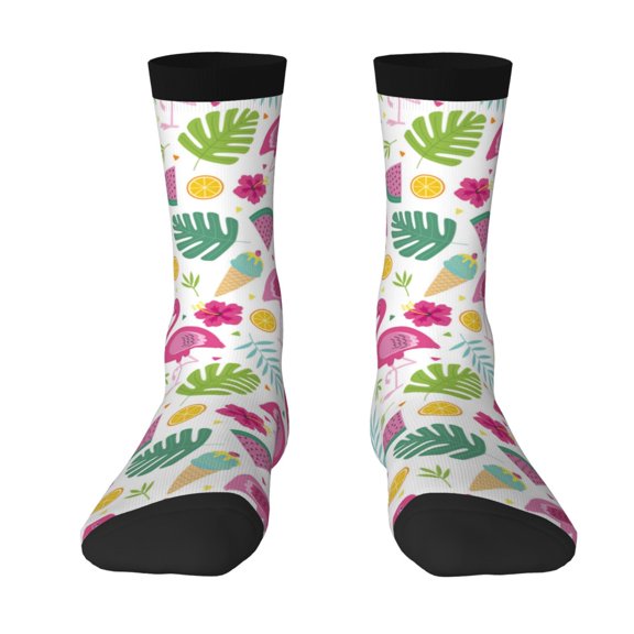 Yiaed Cute Flamingo Print Great elasticity Crew Socks Sports socks for Men and Women