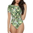 thumbnail image 1 of Yiaed Cute Frog Print Women's Waist-Cinching Short-Sleeved Onesie,Elastic Onesiet,Snaps At Bottom,Easy To Put On And Take Off for Wome Bodysuit -Large, 1 of 8