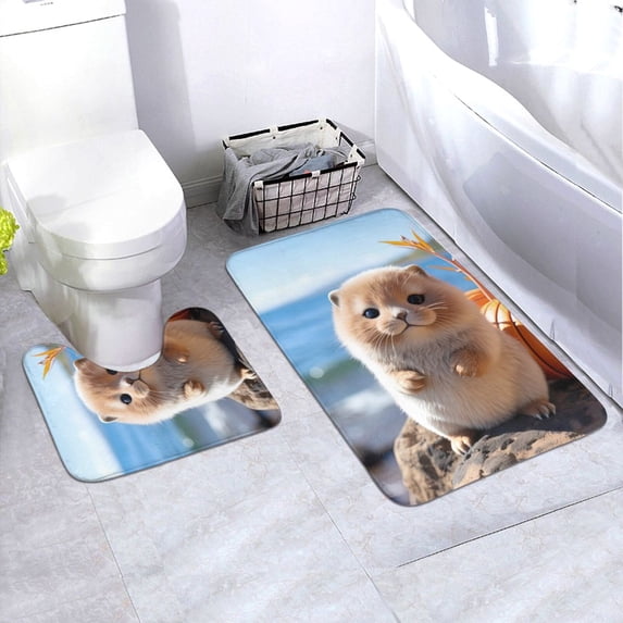 Yiaed Cute Guinea Pig Sea Print Bathroom Mat Set 2 Pieces Mat Anti-Skid Pad Ultra Soft and Absorbent Bathroom Bath Mat Contour Bath Rugs for Toilet Base