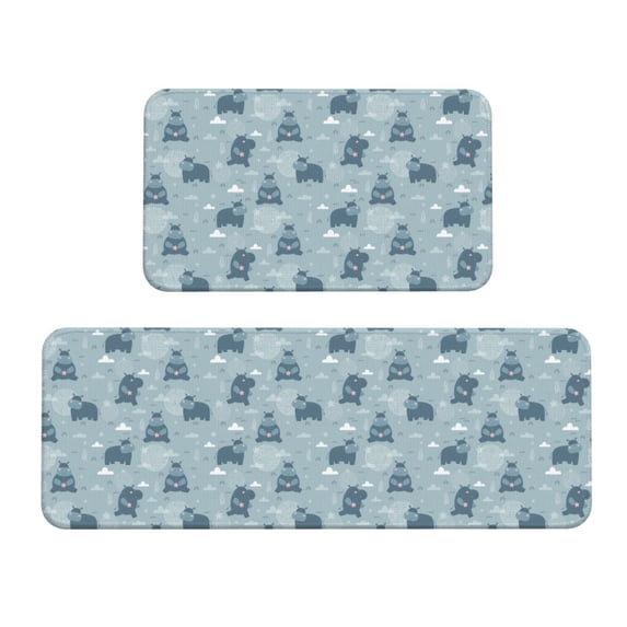 Yiaed Cute Hippopotamus Kitchen Rugs Sets of 2 Kitchen Mats Cushioned Anti Fatigue Kitchen Rug Tapetes Para Cocina for Sink,Laundry Room