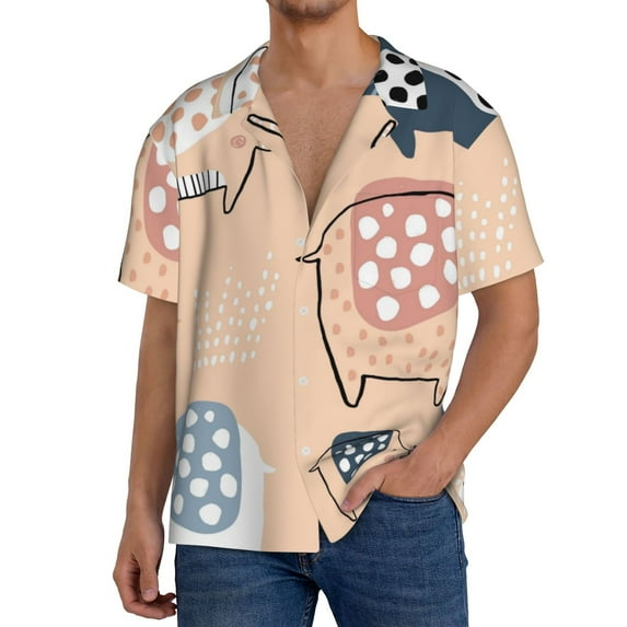 Yiaed Cute Ink Drawn Elephants Print Mens Casual Wrinkle Free Shirts Short Sleeve Button Down Summer Stretch Dress Shirt-XX-Large