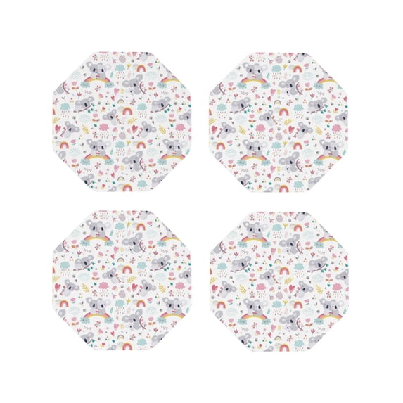 Yiaed Cute Koala Print Leather Coasters for Drinks - Cup Coasters Coffee Table Kitchen Table Bar, Home & Office Gifts Handmade Drink Coasters-Octagon