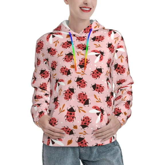 Yiaed Cute Ladybugs 1 Print Womens Casual Hoodies Crew Neck Long Sleeve Sweatshirts With Pocket Pullover Tops Women's Hooded Sweatshirt-Medium