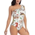 thumbnail image 1 of Yiaed Cute Little Animals Print Women One Piece Swimsuits Tummy Control One Shoulder Bathing Suits Pattern Ruffle Swimwear-X-Large, 1 of 8