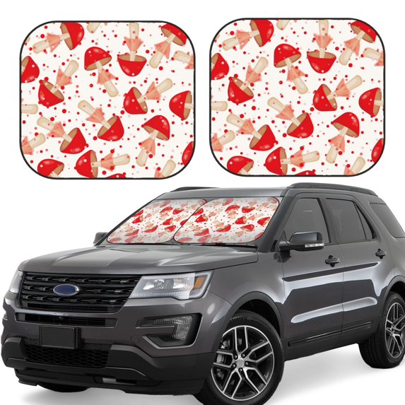 Yiaed Cute Mushroom Print Car Front Windshield Sun Shade,Foldable Anti-UV Car Sunshade for Front Window for Most Vehicles-Small