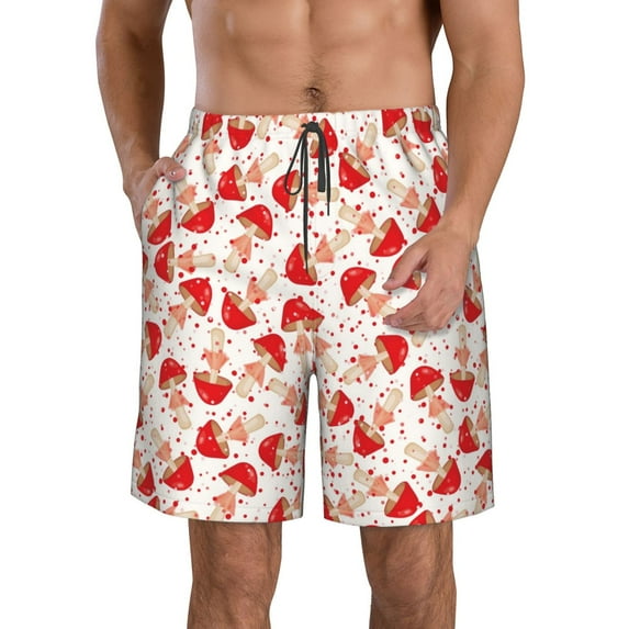 Yiaed Cute Mushroom Print Men's Swim Trunks with Lining Quick Dry Sports Shorts Beach Shorts Boardshorts-Medium