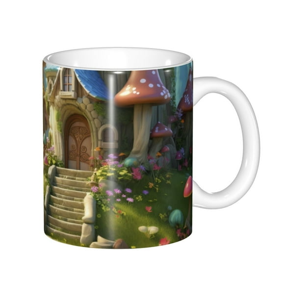 Yiaed Cute Mushroom Town A Print Ceramics Coffee,Large Handle Design,Extra Large Tea and Coffee Cup for Office and Home Mugs