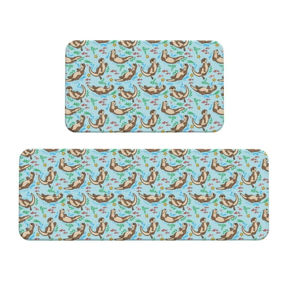 Yiaed Cute Otters Kitchen Rugs Sets of 2 Kitchen Mats Cushioned Anti Fatigue Kitchen Rug Tapetes Para Cocina for Sink,Laundry Room