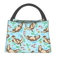 thumbnail image 1 of Yiaed Cute Otters Print Lunch box lunch bag Portable Insulated Lunch Box for Women Men Cooler Tote Bag with Front Pocket for Work Picnic Travel, 1 of 6