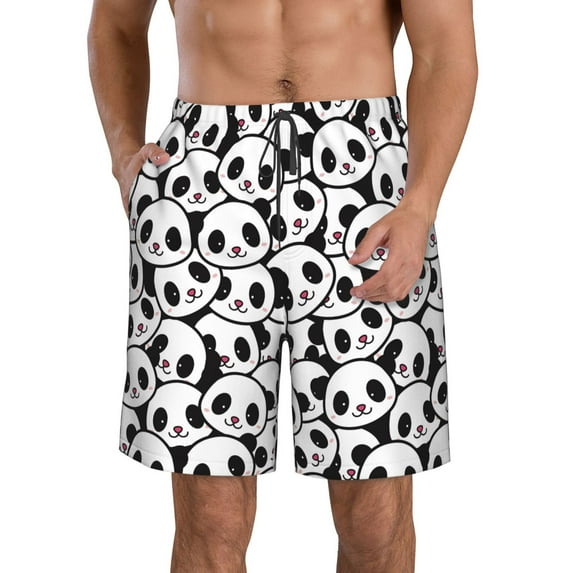 Yiaed Cute Panda Print Men's Swim Trunks with Lining Quick Dry Sports Shorts Beach Shorts Boardshorts-XX-Large