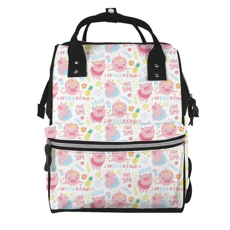Yiaed Cute Pig Print Multi-Function Travel Backpack Nappy Bags
