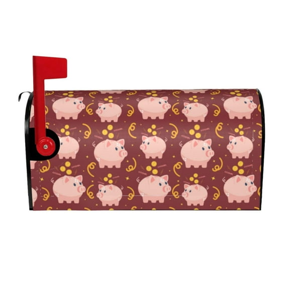 Yiaed Cute Pig with Coins Print Mailbox Covers, Magnetic Mailbox Cover, Mail Box Covers for Garden Outdoor Decor Box Covers-21x18 in