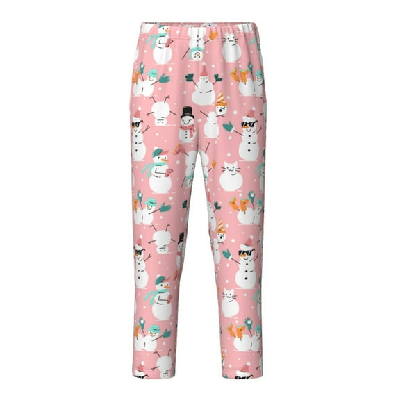 Yiaed Cute Pink Snowman Cat Print Teenagers' Lounge Pants, Loose PJ Bottoms, Long Pajama Pants for Men-XS(5-6)