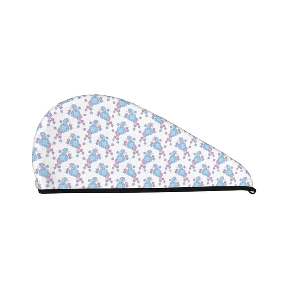 Yiaed Cute Poodle Dog Print Hair Cap with Button,Coral Fleece Hair Towel Wrap for Women Wet Hair,Quick Dry Turban for Wet Hair Long Thick Hair