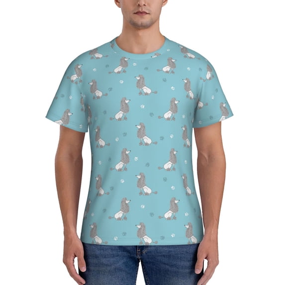 Yiaed Cute Poodle Dog Print Mens Short Sleeve Tight Fit T-Shirt, Crewneck Casual Tee-Large