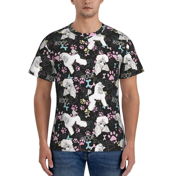 Yiaed Cute Poodle Dog Print Mens Short Sleeve Tight Fit T-Shirt, Crewneck Casual Tee-X-Large