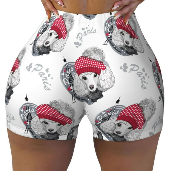 Yiaed Cute Poodle Dog Print Women's Athletic Shorts Running Shorts Sporty Short High Waisted Elastic Workout Shorts for Yoga Gym Running & Sports -X-Large