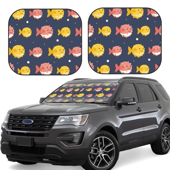 Yiaed Cute Puffer Fish Print Car Front Windshield Sun Shade,Foldable Anti-UV Car Sunshade for Front Window for Most Vehicles-Medium