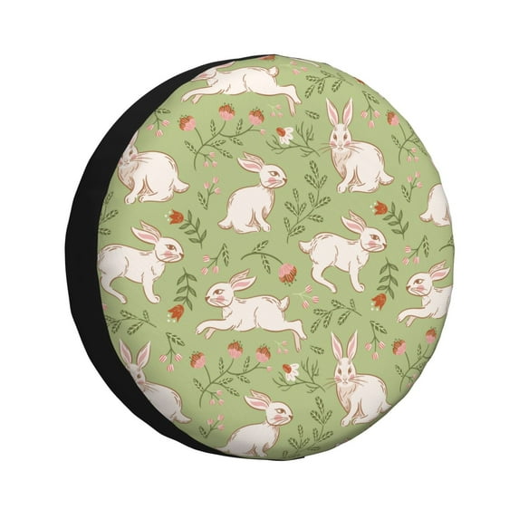 Yiaed Cute Rabbit And Flower Print Tire Wheel Cover, Waterproof Spare Tire Cover Fit for Jeep, Truck,Trailer, RV, SUV, Camper and Most Vehicle-17 inch