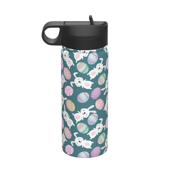 Yiaed Cute Rabbit Easter Print Water Bottle with Straw Lid, Stainless Steel Double Wall Insulated Water Bottle | Leak-Proof and Spill-Proof Water Bottle