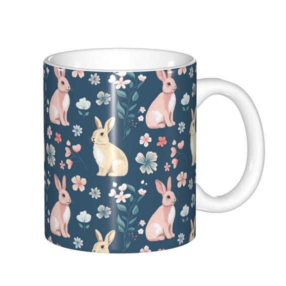 Yiaed Cute Rabbit Floral Print Ceramics Coffee,Large Handle Design,Extra Large Tea and Coffee Cup for Office and Home Mugs