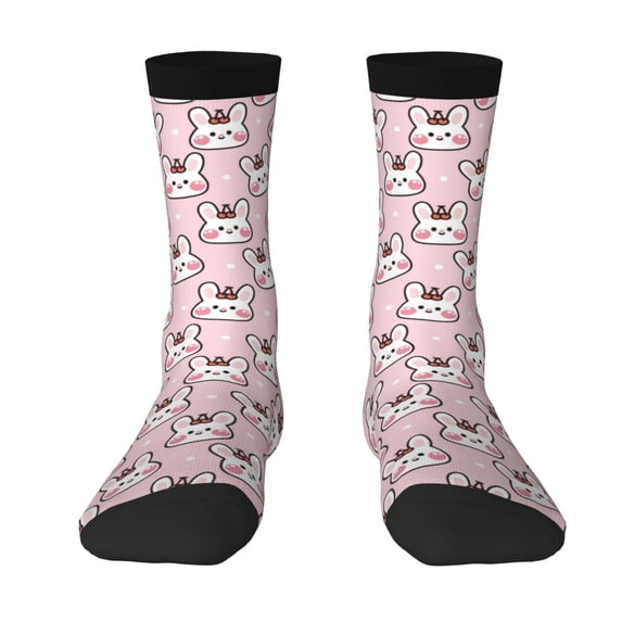 Yiaed Cute Rabbit Print Great elasticity Crew Socks Sports socks for Men and Women