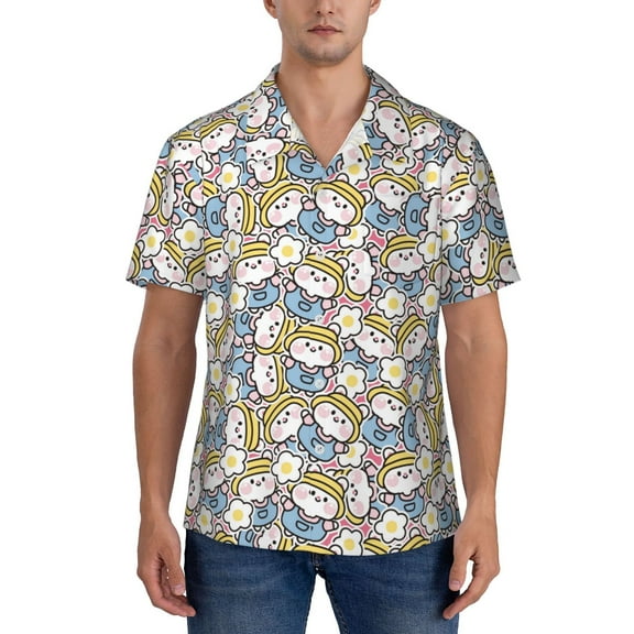 Yiaed Cute Rabbit Print Hawaiian Shirt for Men Short Sleeve Button Down Shirts Beach Shirts for Men-Small