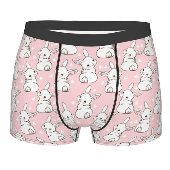 Yiaed Cute Rabbit Print Men's Soft Cotton Boxer Shorts Breathable Boxers Underwear Moisture-Wicking Underwear Stretch Boxer Briefs for Man-X-Large