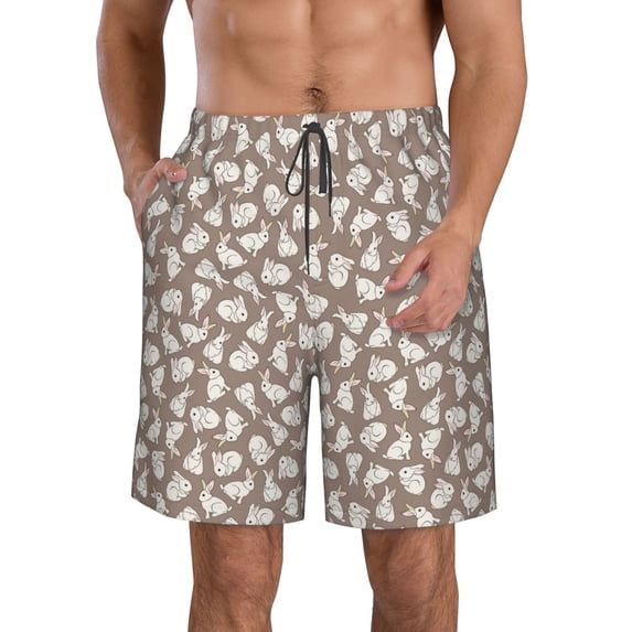 Yiaed Cute Rabbit Print Men's Swim Trunks with Lining Quick Dry Sports Shorts Beach Shorts Boardshorts-Medium