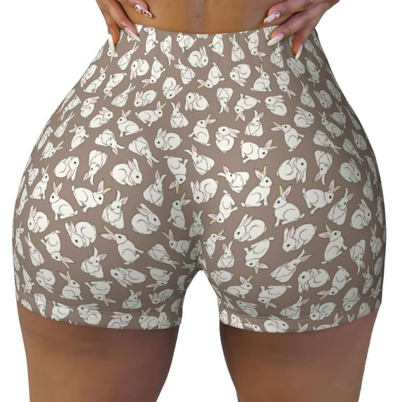 Yiaed Cute Rabbit Print Women's Athletic Shorts Running Shorts Sporty Short High Waisted Elastic Workout Shorts for Yoga Gym Running & Sports -Large