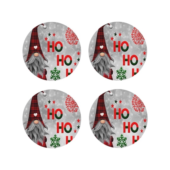 Yiaed Cute Santa Print Leather Coasters for Drinks - Cup Coasters Coffee Table Kitchen Table Bar, Home & Office Gifts Handmade Drink Coasters-Round Shape