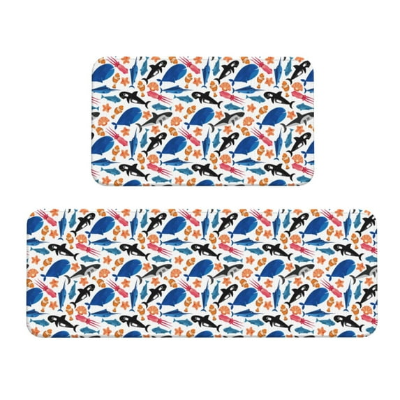 Yiaed Cute Sea Animals Kitchen Rugs Sets of 2 Kitchen Mats Cushioned Anti Fatigue Kitchen Rug Tapetes Para Cocina for Sink,Laundry Room