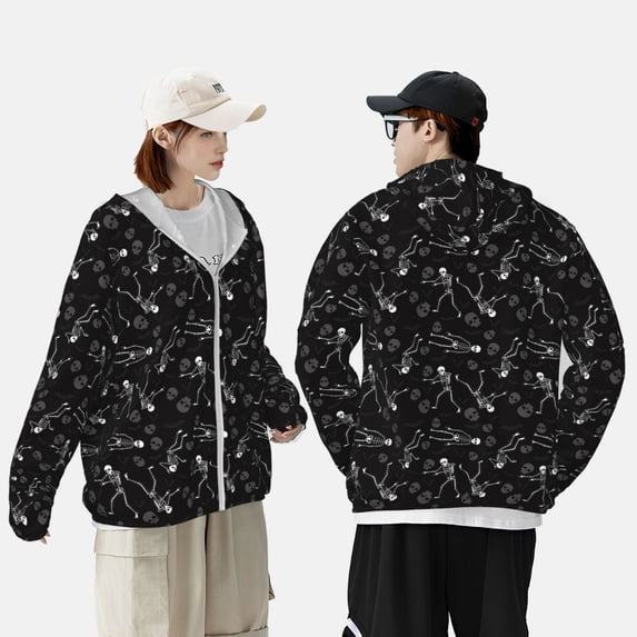 Yiaed Cute Skull Print Sun Shirts UPF 50+ Protection Hoodie Rash Guard Shirt UV Shirt Long Sleeve Fishing Outdoor Lightweightase-Small