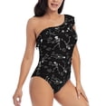 thumbnail image 1 of Yiaed Cute Skull Print Women One Piece Swimsuits Tummy Control One Shoulder Bathing Suits Pattern Ruffle Swimwear-Small, 1 of 8