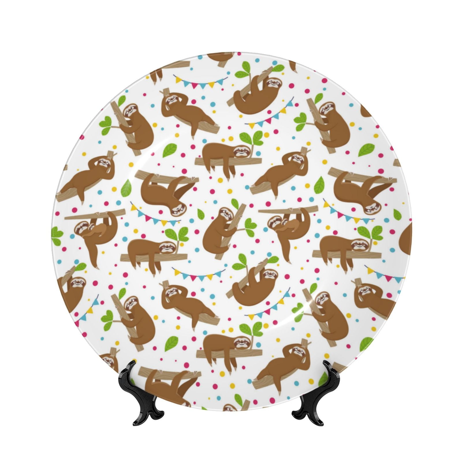 Yiaed Cute Sloth Print Bone China Decorative Plate Ceramic Dinner ...