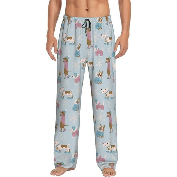 Yiaed Cute Snowflake Dachshund Print Men's Lounge Pants, Loose PJ Bottoms, Long Pajama Pants for Men-Medium