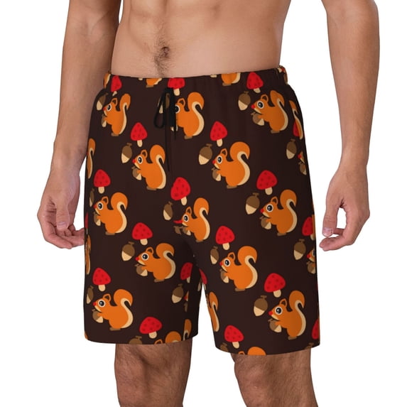 Yiaed Cute Squirrel Print Mens Swim Trunks Bathing Suit Compression Liner Beach Swim Shorts Swimwear Quick Dry Zipper Pocket No-Chafing Board Short-XX-Large