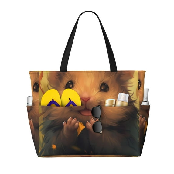 Yiaed Cute Sunflower Guinea Pig Print Large Capacity Beach Travel Bag - Waterproof Zipper Vacation Tote for Sandproof Storage, and Camping