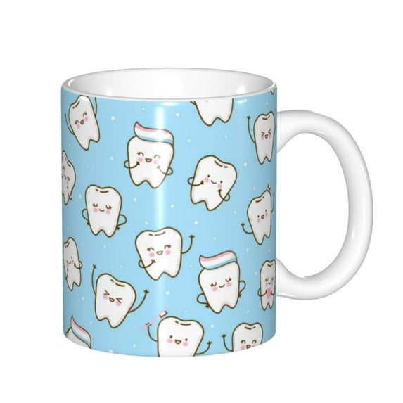 Yiaed Cute Teeth Print Ceramics Coffee,Large Handle Design,Extra Large Tea and Coffee Cup for Office and Home Mugs