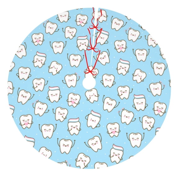 Yiaed Cute Teeth Print Christmas Tree Skirt , Tree SkirtsTree Mat for Christmas Winter Holiday Indoor Decorations-30"