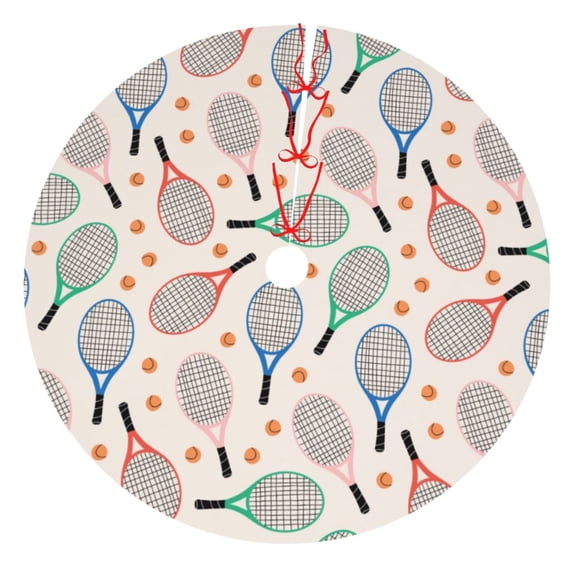 Yiaed Cute Tennis Racket Print Christmas Tree Skirt , Tree SkirtsTree Mat for Christmas Winter Holiday Indoor Decorations-36"