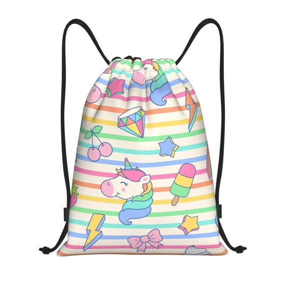 Yiaed Cute Unicorn Print Drawstring Bags Drawstring Backpack Bulk String Back Pack Gym Sport Bag-Medium