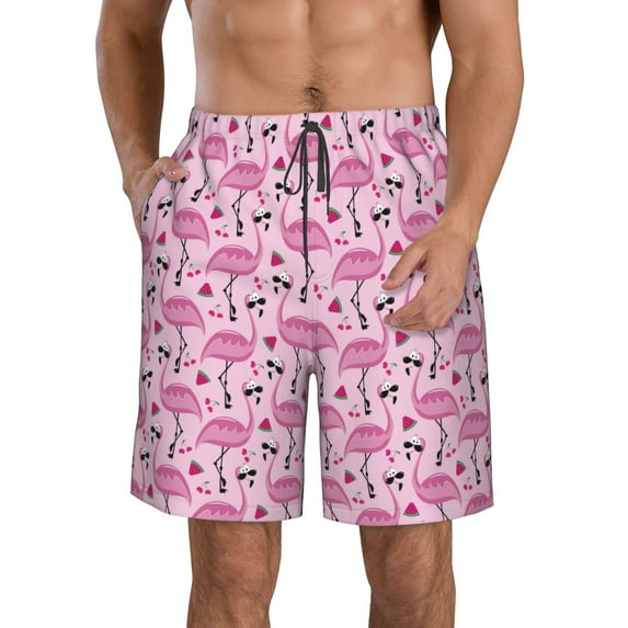 Yiaed Cute Watermelon Flamingo Print Men's Swim Trunks with Lining Quick Dry Sports Shorts Beach Shorts Boardshorts-3X-Large