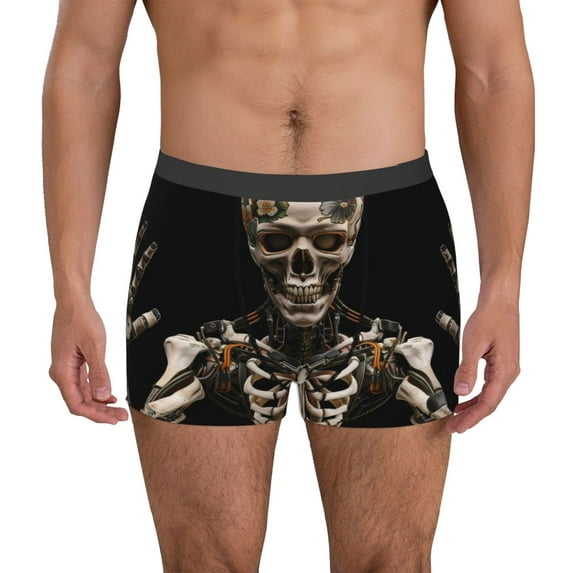 Yiaed Cyber Skeleton With Tattoos Print Men's Soft Cotton Boxer Shorts Breathable Boxers Underwear Moisture-Wicking Underwear Stretch Boxer Briefs for Man-Medium