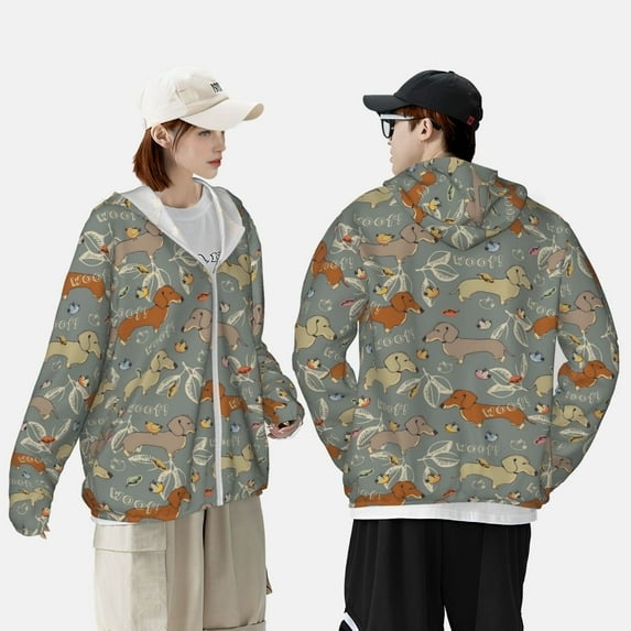Yiaed Dachshund Dog Bird Print Sun Shirts UPF 50+ Protection Hoodie Rash Guard Shirt UV Shirt Long Sleeve Fishing Outdoor Lightweightase-X-Large