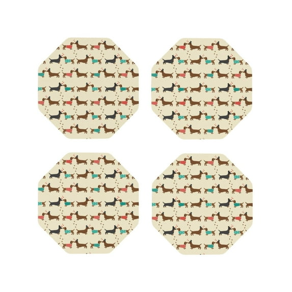 Yiaed Dachshund Dog Print Leather Coasters for Drinks - Cup Coasters Coffee Table Kitchen Table Bar, Home & Office Gifts Handmade Drink Coasters-Octagon
