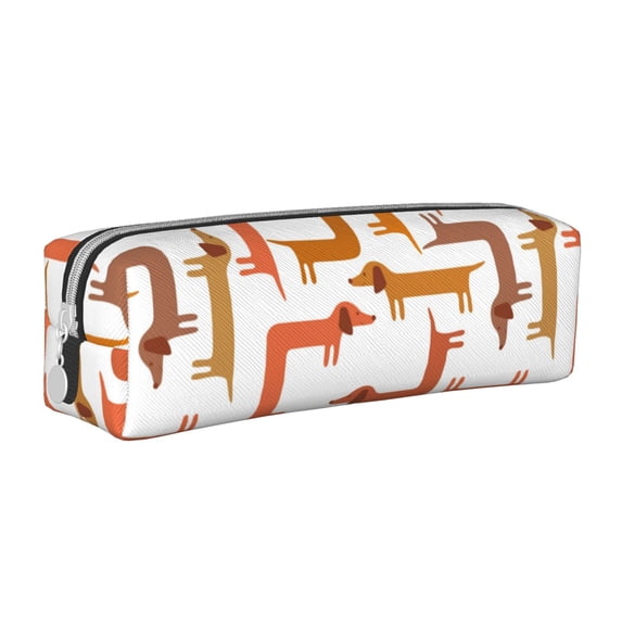 Yiaed Dachshund Dog Print Leather Pencil Case - Leather Pen Pencil Holder - Elegant & Practical Pencil Pouch for Work & Office